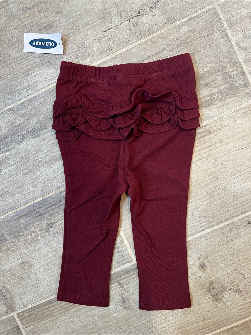 NWT Old Navy Maroon Ruffle Baby Leggings size 12-18 mo